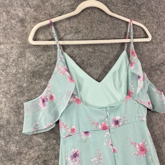 Lulus Maxi Dress XS Mint Green Floral Print Off Shoulder Take You There - Picture 7 of 14